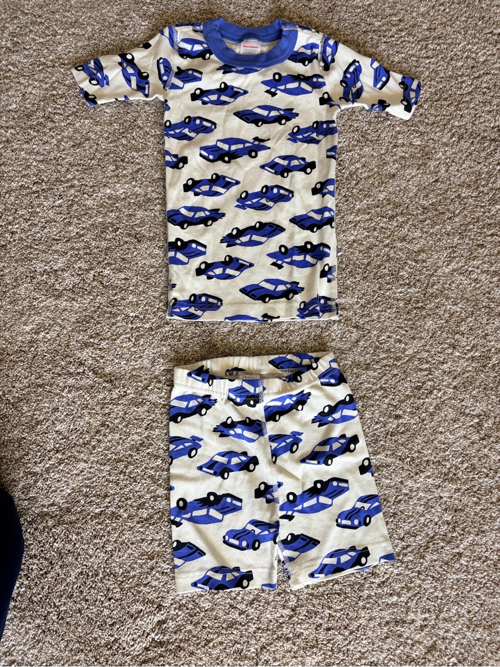 Hanna Andersson Blue Race Car Pajama Set / Short Sleeve Tee & Shorts